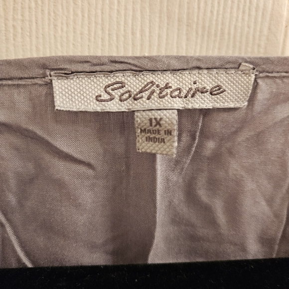 Solitaire womens 1X plus size Tie dye black gray shirt top short sleeves crochet - Picture 5 of 6